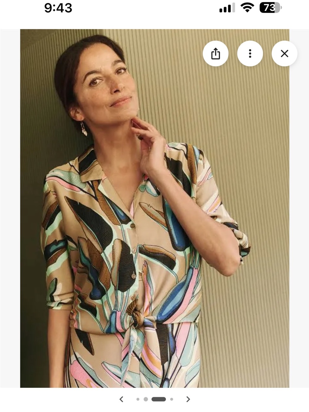 NIC + ZOE Botanical Palm Print Tie Front Button Cuff Top Shirt S. TOP ONLY